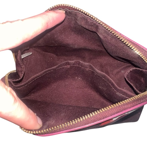 EUC Coach Cosmetic Case 17 Pouch Coated Canvas Zippered Burgundy Multi Floral - Picture 9 of 12